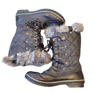 Sorel Black Quilted Tall Lace Up Snow Boots Size 11